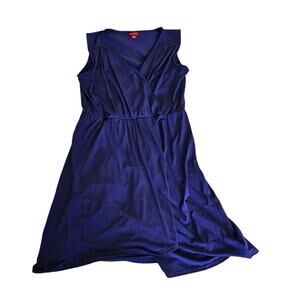 Merona Blue Faux Wrap Dress Womens Medium Sleeveless Elastic Waist Knee Length